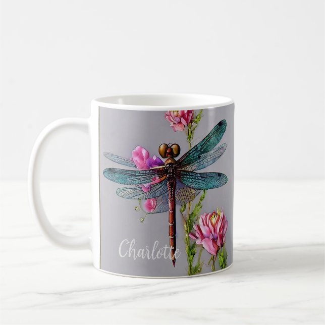 Vattenfärgsblåa Vinge Dragonfly, kaffe Mugg (Vänster)