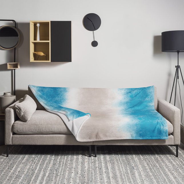 Vattenfärgsblad Beach Vågar Blue Vatten Fleecefilt (Skapare uppladdad)