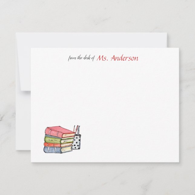 Vattenfärgsblad bokar och pennor tack vare kortet kort (Framsida)