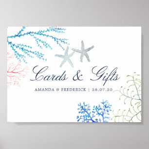 Vattenfärgsblad för Sjögräs-persikokort och presen Poster