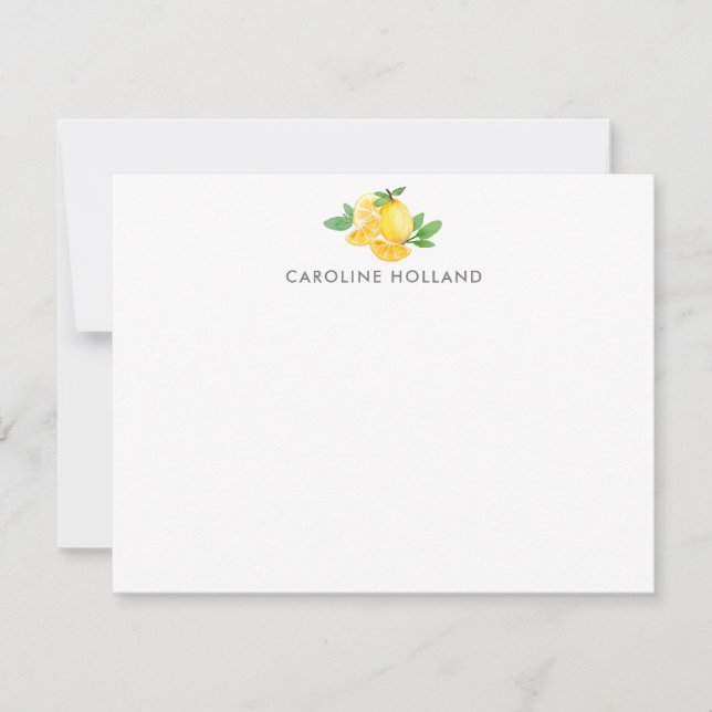 Vattenfärgsblad Lemon Fruit Personlig Stationery Anteckningskort (Framsida)