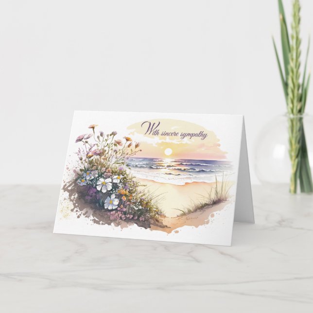 Vattenfärgsblad Ocean Beach för sympati Kort (Framsida)