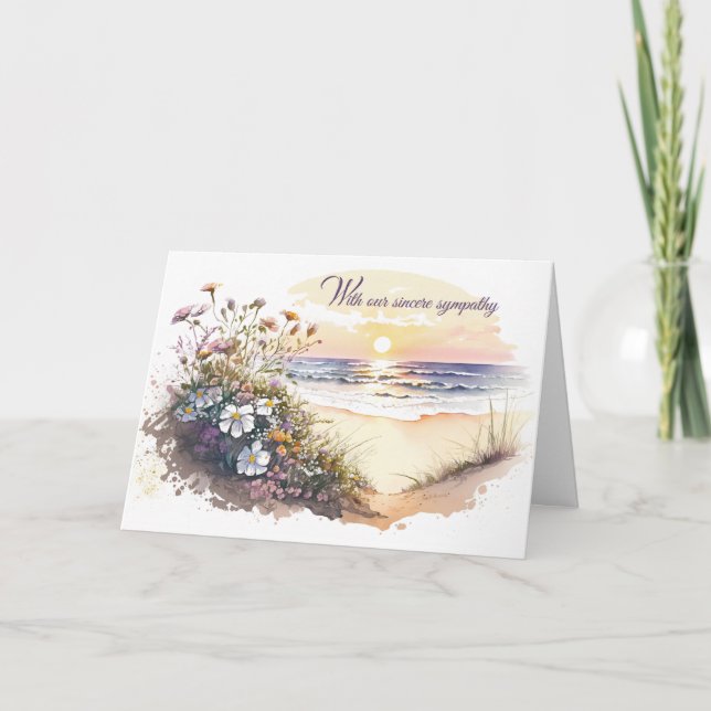 Vattenfärgsblad Ocean Beach för sympati Kort (Framsida)