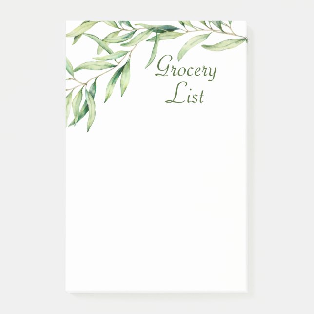 Vattenfärgsblad - Olive Foliage Post-it® Notes, 4" Post-it Block (Framsida)