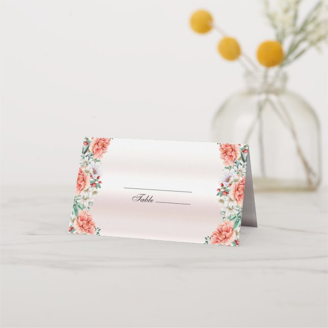 Vattenfärgsblad Peony Flower Place-kort Placeringskort (Framsida)