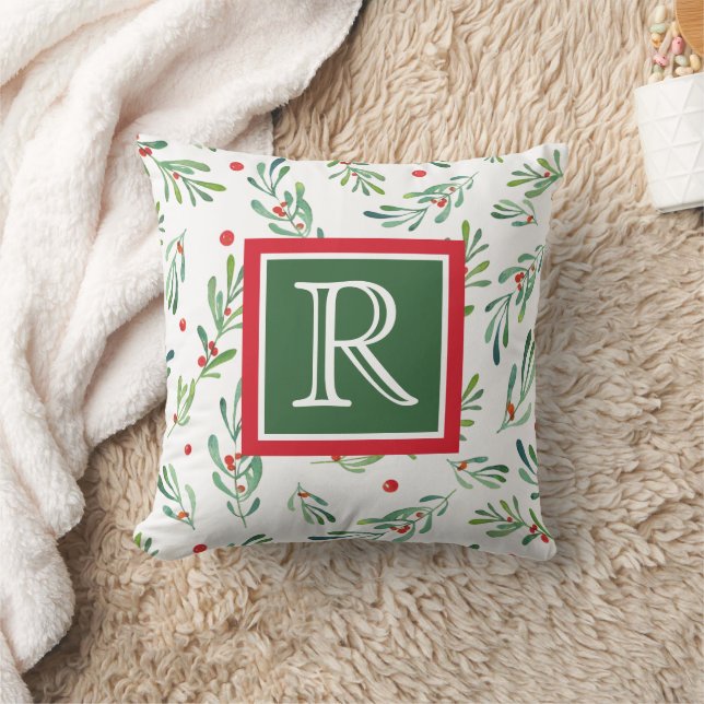 Vattenfärgsblad - Personlig Monogram jul Kudde (Filt)