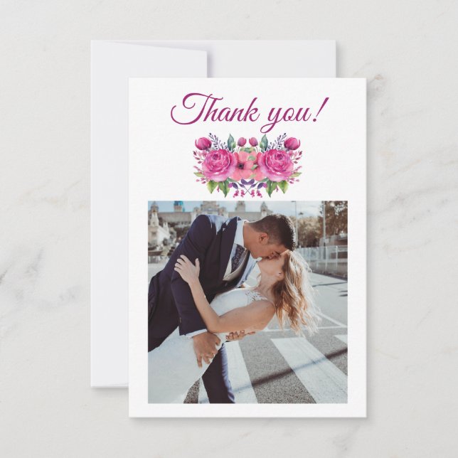 Vattenfärgsblad Rosa Blom Bouquet-Flat-tackkort Tack Kort (Framsida)