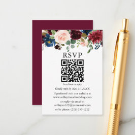 Vattenfärgsblandad Blommigt Bröllop Burgundy QR-OS Tilläggskort