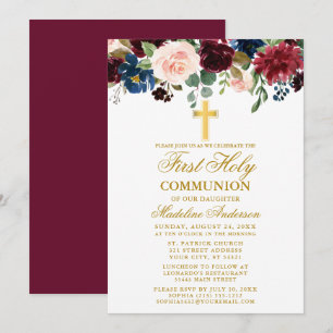 Vattenfärgsblandad Blommigt Första kommunen Burgun Inbjudningar