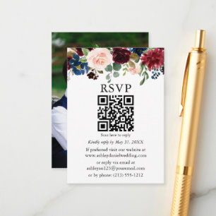 Vattenfärgsblandad Blommigt Foto Bröllop QR OSA Tilläggskort