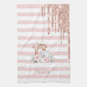 Vattenfärgsblandare, blommor, glitterdroppar, ränd kökshandduk