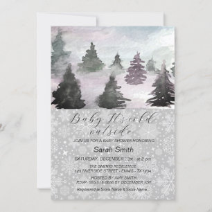 Vattenfärgsblåsaren Winter Träd Forest Baby Shower Julkort
