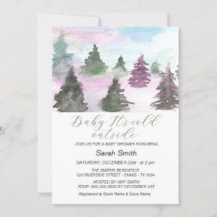 Vattenfärgsblåsaren Winter Träd Forest Baby Shower Julkort