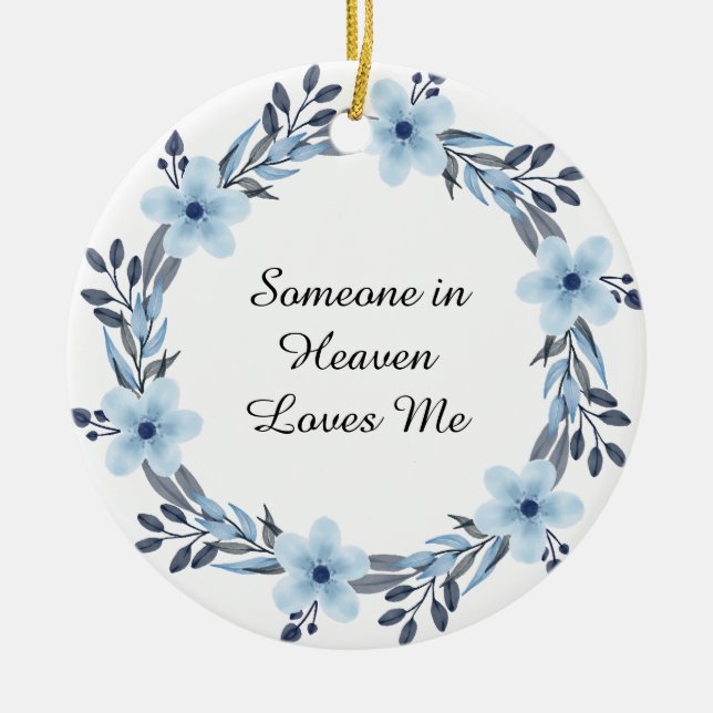 Vattenfärgsblått Blommigt, andeminneskort Julgransprydnad Keramik (Framsidan)