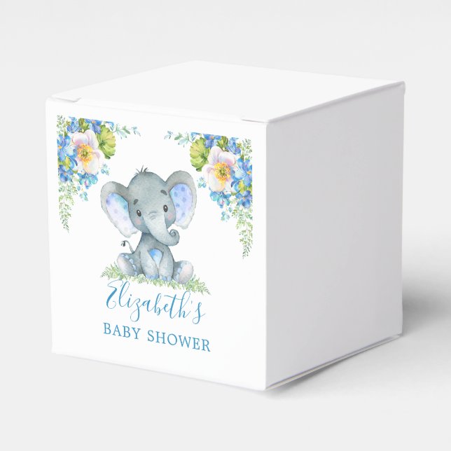 Vattenfärgsblått Blommigt Baby Elephant Baby Showe Presentaskar (Framsidan Sidan)