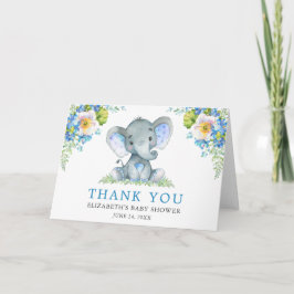 Vattenfärgsblått Blommigt Elephant Baby Shower - f Tack Kort