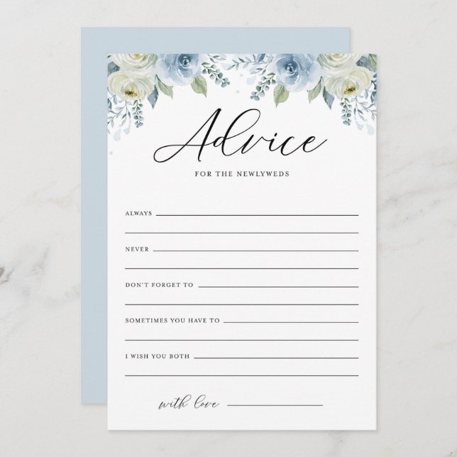Vattenfärgsblått Blommigt för Newlyweds Inbjudningar (Fram/baksida)