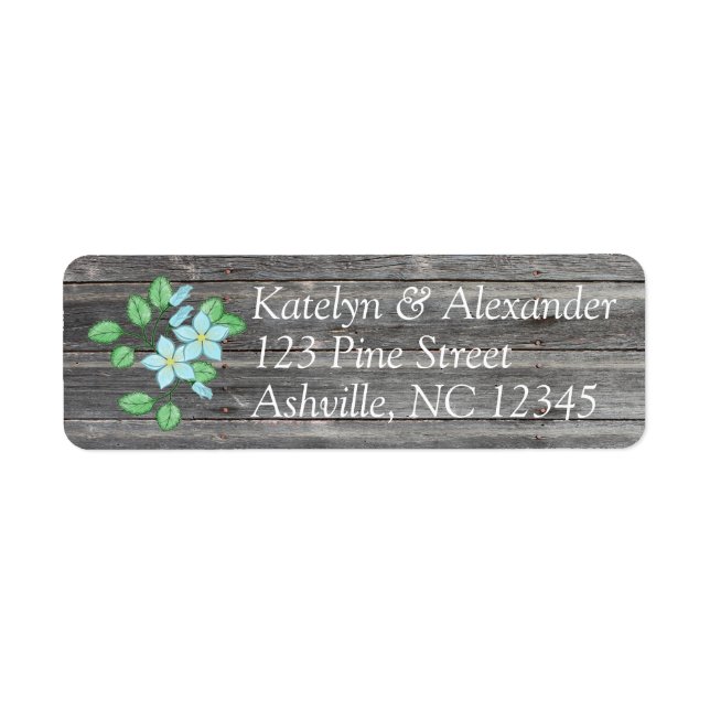 Vattenfärgsblått Blommigt Land - temat Returadress Etikett (Framsidan)