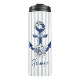 vattenfärgsblått blommigt nautiskt rand namn