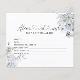 Vattenfärgsblått blommigt och önskemål-kort