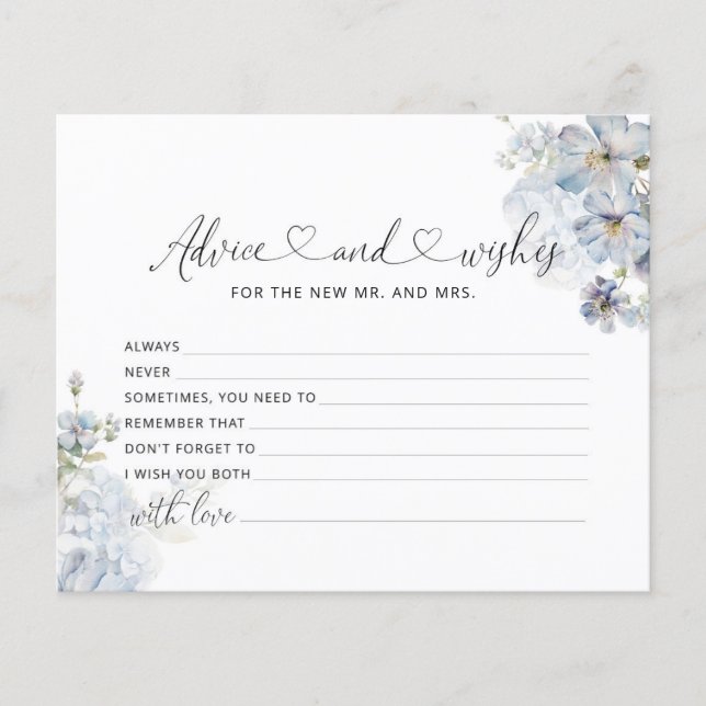 Vattenfärgsblått blommigt och önskemål-kort (Framsida)