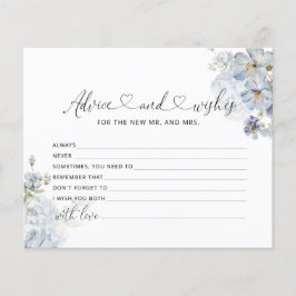 Vattenfärgsblått blommigt och önskemål-kort