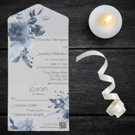 Vattenfärgsblått Blommigt på Blek Grått QR-kod
