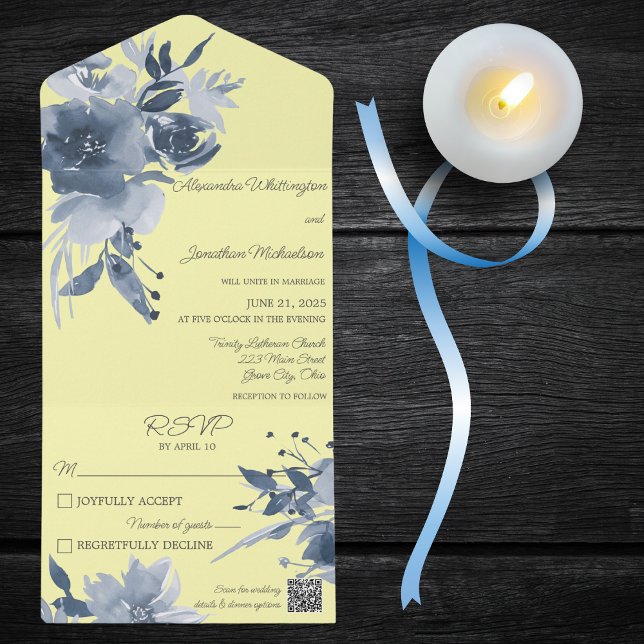 Vattenfärgsblått Blommigt på Gult QR-kod (Skapare uppladdad)