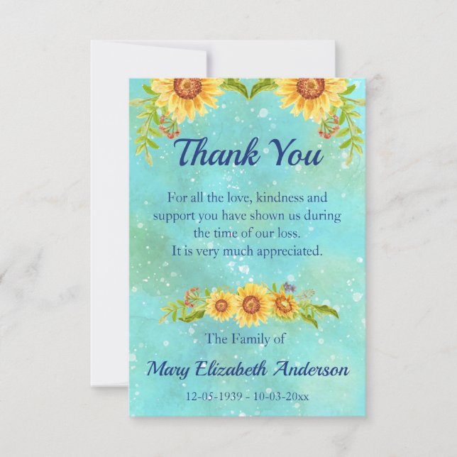 Vattenfärgsblått Blommigt Tack Kort (Framsida)