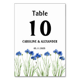 Vattenfärgsblått Cornblommor Wildblommor Bröllop Bordsnummer
