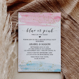 Vattenfärgsblått eller Rosa Gender Reveal Party Inbjudningar