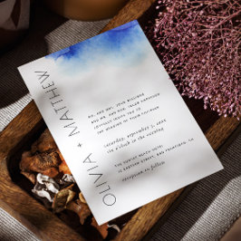 Vattenfärgsblått enkelt modernt bröllop inbjudningar