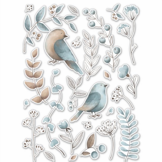 Vattenfärgsblått fågelklippskonst klistermärken (Framsida)