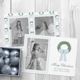 Vattenfärgsblått Gingham Sash Wand Photo Julkort