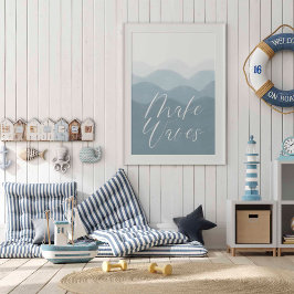 Vattenfärgsblått gör att vågar poster