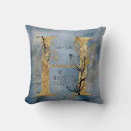 Vattenfärgsblått Grått Guld H Monogram Dekorativ k Kudde