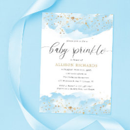 Vattenfärgsblått guld glitter-pojke baby sprinkle inbjudningar