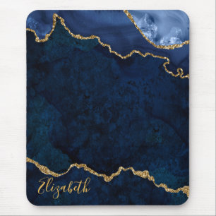 Vattenfärgsblått Guld marble Geode Agate Musmatta