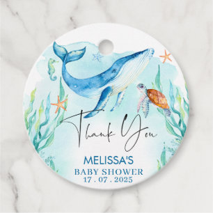 Vattenfärgsblått hav under Sea Baby Shower Gåvor Etiketter
