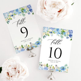 Vattenfärgsblått Hydrangea och Ro Bröllop Bordsnummer