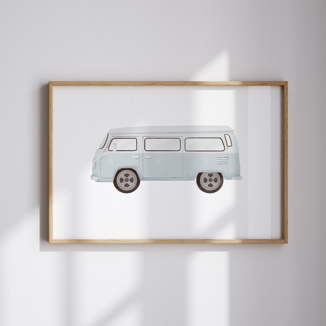 Vattenfärgsblått mini van poster vintage blå mini  (Skapare uppladdad)