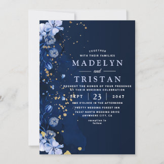 Vattenfärgsblått minimalistiskt Rustic Blommigt Br Inbjudningar