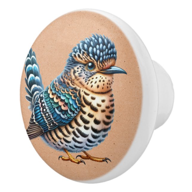 Vattenfärgsblått och brunt skalat fågel på brun knopp (Höger)