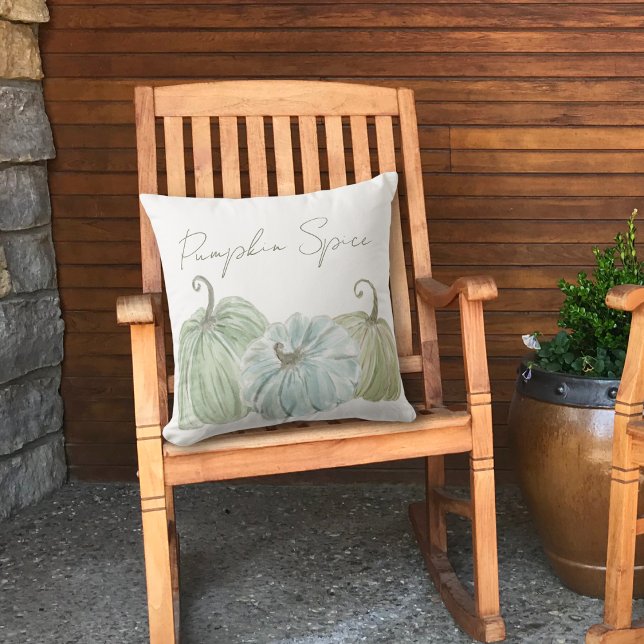 Vattenfärgsblått och Grönt Pumpkin Spice Kudde (Skapare uppladdad)