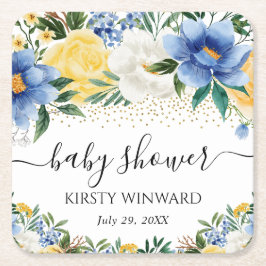 Vattenfärgsblått och Gula blommor babykläder Underlägg Papper Kvadrat