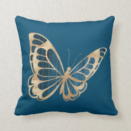 Vattenfärgsblått och Guld Butterfly Kudde