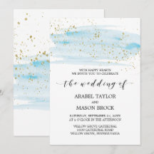 Vattenfärgsblått och Guld Gnistra Bröllop