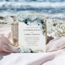 Vattenfärgsblått och Guld minimalistiskt Bröllop