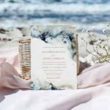 Vattenfärgsblått och Guld minimalistiskt Bröllop