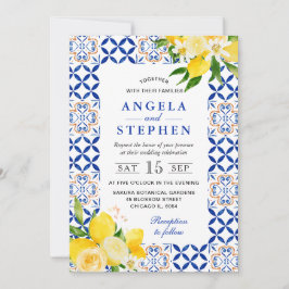 Vattenfärgsblått och Gult Lemons Ram Bröllop Inbjudningar